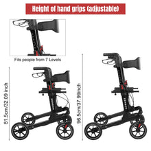 Load image into Gallery viewer, Rollator Walker for Seniors/Adults Foldable in Two Directions Rolling Walker with Seat 330 lbs Capacity 4 Big 8 inch Wheels Hand Grips Adjustable Height Lightweight Aluminum Walker 7204(Black)
