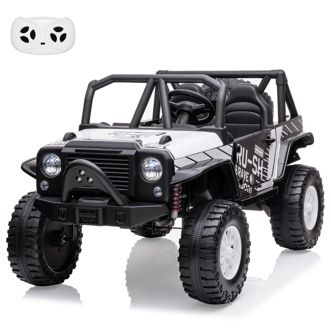Kids Ride On Car - Electric Car for Kids Ages 3+, 110lbs Weight Capacity, 2 Seats with LED Headlights, White