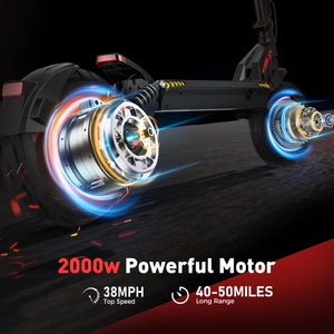 Electric Scooter, 50 Miles Long Range & 38 MPH Top Speed E-Scooter, 10" Off-Road Pneumatic Tire Escooter for Adults with Turn Signals