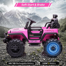Load image into Gallery viewer, 24V Kids Ride on 2 Seaters Electric Car with Remote Control, 2*120W Motors Battery Powered 20&quot; Extra Large Seats+15.5&quot; XL (Pink)
