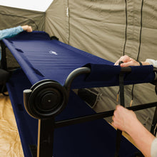 Load image into Gallery viewer, Disc-O-Bed Extra Large Portable Bunk Camping Cots with Carry Bags - Heavy-Duty Indoor or Outdoor Sleeping System, Converts to Bench or Separate Beds, 500 lb Weight Capacity Per Cot, Navy
