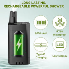 Load image into Gallery viewer, MILBOPAX Portable Shower for Camping, 6000mAh Rechargeable Camping Shower with Intelligent LED Display, Foldable Bucket, 4 Spray Modes, IPX7 Waterproof Outdoor Camp Pump for Hiking, Travel, Car, Pet
