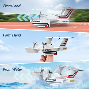 RC Plane for Water Land & Air, Amphibious Tri-Phibian Aircraft, 3CH Remote Control Plane W/ 2 Batteries, 2.4GHz RTF Airplane Glider