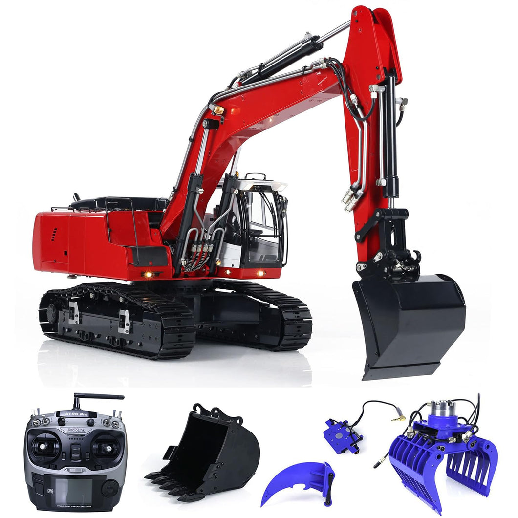 RC Hydraulic Metal Excavators 1:14 946 Tracked Diggers Construction Vehicles Multi-Attachments Hydraulic Grab (Red and White)