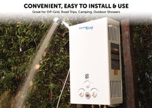 Load image into Gallery viewer, Flame King Portable Tankless Water Heater Propane Gas 10L 2.64 GPM at 68,000 BTU, Outdoor Instant Hot Water Shower for RV, Camping, Farm, Cabins
