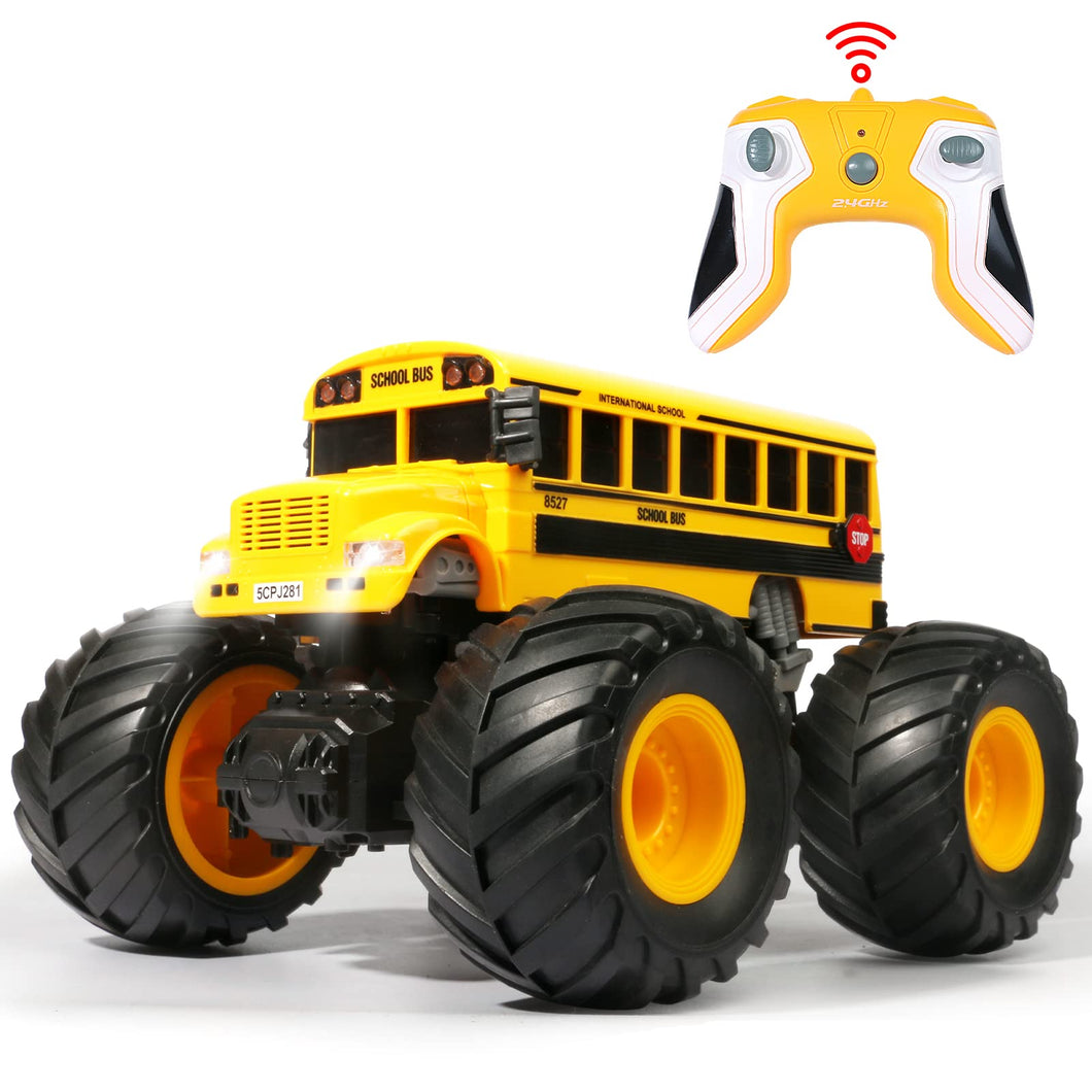 Remote Control School Bus Monster Truck Toy,1/18 RC School Bus,2.4GHz Offroad Hobby RC Racing Car with LED