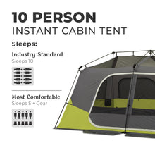 Load image into Gallery viewer, CORE 10 Person Instant Cabin Tent | Large Multi Room Family Pop Up Tent for 2 Minute Camp Setup | Included Storage Pockets for Camping Accessories

