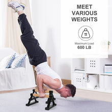 Load image into Gallery viewer, Wood push up bars Parallettes bars Anti-slip Handstand Bars for Calisthenics, Fitness, Floor workouts Solid Wood with Sturdy Metal Bracket, Support 600 LBS
