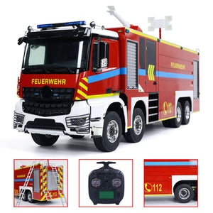 1/14 8X4 RC Fire Fighting Truck Metal Chassis Two Speed Transmission Differential Lock on Axles Radio Control Fire Car Light