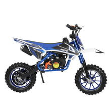 Load image into Gallery viewer, 50cc Kids Dirt Bike, 2-Stroke Mini Dirt Bike, Gas Bike for Kids &amp; Adults, Motocross Off-Road Tires (Blue-White)
