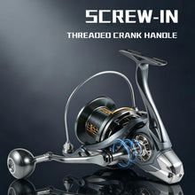 Load image into Gallery viewer, ACCURETTA Fishing Spinning Reel, 10000/12000 Saltwater Spinning Reel, 45LBS Max Drag, CNC Aluminum Screw-in Handle &amp; Spool, Oscillating Guide Rod System, Surf Fishing Reel for Beach &amp; Boat Fishing
