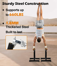 Load image into Gallery viewer, TABEKE Push Up Bar, 14'' High Steel Parallettes &amp; Dip Bar - Black
