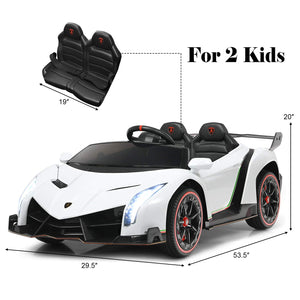 2-Seater Ride on Car, Licensed Lamborghini Poison, 12V Battery Powered Kids Car w/ 2.4G Remote Control, 3 Speed, White