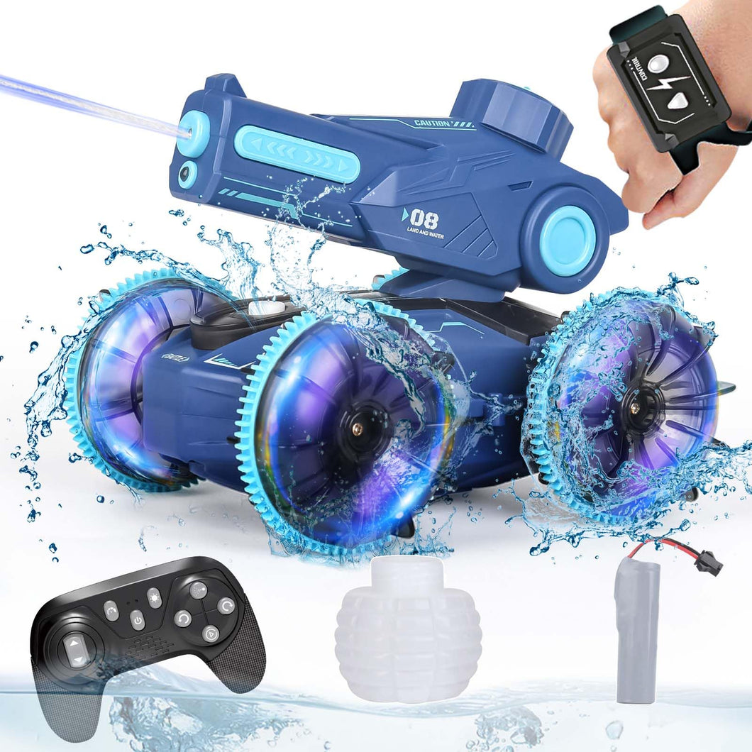 3-in-1 Remote Control Car, RC Boat & Water Gun - Amphibious RC Car for Land & Water, Adjustable Speed, Waterproof-Blue