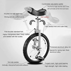 16INCH Balance Bicycle Unicycle for Young Adults, Ergonomic Saddle, Adjustable Height for Weight Loss & Fitness
