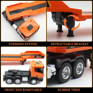 RC Semi Truck & Excavator Toy Set, 2.4Ghz Remote Control Flatbed Truck with Excavator Toys, 1:24 RC Semi-Trailer
