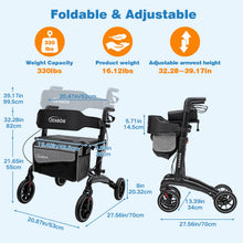 Load image into Gallery viewer, Rollator Walker for Seniors/Adults Foldable Rolling Walker with Seat 330 lbs Capacity 4 Big 8 inch Wheels Hand Grips Adjustable Height Lightweight Carbon Fiber Walker 7206(Black)
