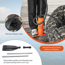 Load image into Gallery viewer, Goplus Inflatable Float Tube, Fishing Belly Boat with Fish Ruler, Pump, Storage Bag, Adjustable Straps, Fishing Float Tube for Angling, 350LBS Load Capacity (Large Camouflage, W/Rod Holder)

