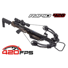 Load image into Gallery viewer, Killer Instinct Rapid 420 Crossbow - 420 FPS High-Speed Hunting Crossbow with 4×32 Scope, Rope Cocker, Arrows, Quiver &amp; Rail Lube - Compact &amp; Powerful Kit
