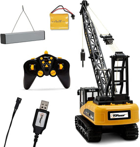 Top Race 15 Channel Remote Control Crane Toy - Battery Powered 1:14 Scale RC Construction Vehicles with Heavy Metal Hook