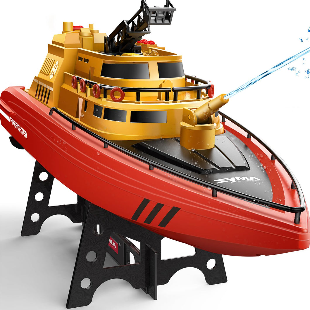 Remote Control Boat, Big RC Boat Firefighter for Kids 8-12 with 40 Mins Run Time (2 Batteries), One-Key Water Spary, 15 km/h High Speed