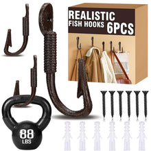 Load image into Gallery viewer, Duraaamo 6 Pcs Realistic Fish Hooks Cast Iron Wall Hook Rustic Wall Hanger
