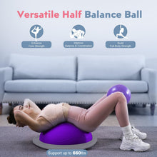 Load image into Gallery viewer, kisnbld Half Balance Ball Trainer, Inflatable 19/23 Inch Half Exercise Ball with Resistance Bands -Purple
