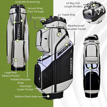 Load image into Gallery viewer, TUMMOCK Golf Cart Bag, 14-Way Top Divider with Multiple Storage Pockets, Handles and Rain Cover, Lightweight &amp; Durable Golf Bag for Men, Cart-Friendly Design (Gray)
