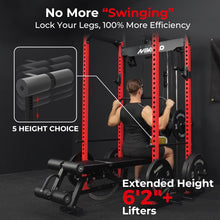 Load image into Gallery viewer, Mikolo F4 2.0 Power Cage with Dual-Track Smooth Pulley System, 1200LBS Power Rack with Leg Hold-Down for Heavy LAT Pulldowns, All-in-One Squat Rack with More Training Attachments for Home Gym (Red)
