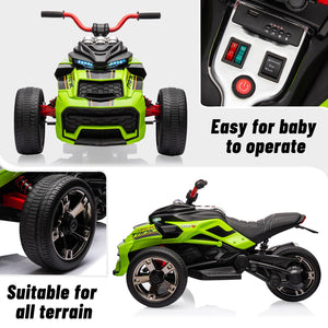 12V Kids Ride On ATV, 3 Wheeler Motorcycle, Rechargeable Battery-Powered ATV Toy Car with Music, Green
