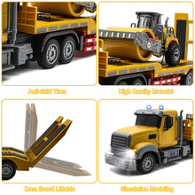 Load image into Gallery viewer, RC Semi Truck with Trailer, 1:24 RC Semi-Trailer Engineering Tractor with Sound and Lights, 2.4Ghz Remote Control Flatbed Truck
