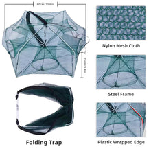 Load image into Gallery viewer, 3 Pcs Foldable Fishing Net Accessories for Crab Crayfish Shrimp:Fishing Landing Net with Telescoping Pole Handle, Collapsible Crab Trap Hexagon and 2 Ropes

