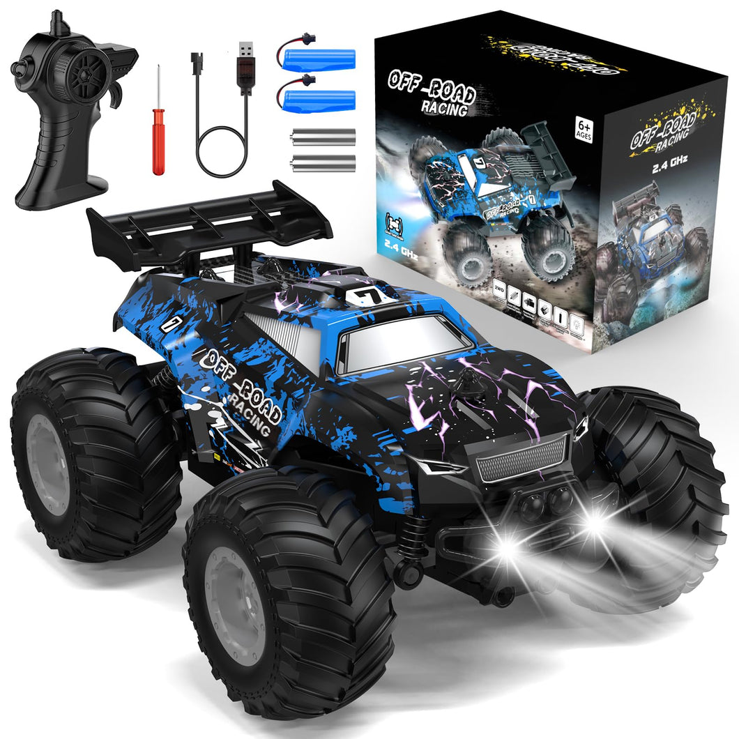Remote Control Car, All-Terrain Remote Control Truck for Boys, Rechargeable Rc Truck with LED, 1:20, 10KM/H, 2 Motors, 2.4GHZ