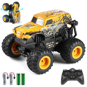 Remote Control Car, 2.4Ghz All Terrain Monster Truck Toys, RC Truck with Music, 3 Lighting Effects, 360 Stunt (Yellow)