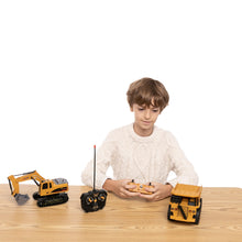 Load image into Gallery viewer, 2 PCS Remote Control Construction Vehicle Toy Set, Friction-Powered RC Excavator &amp; RC Dump Truck with Lights and Sounds
