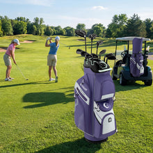 Load image into Gallery viewer, Tangkula Golf Cart Bag with 14-Way Full Length Dividers, 6 Molded Lock Top Golf Club Bag with 11 Pockets, Cooler Bag, Padded Strap, Handles, Umbrella Holder &amp; Rain Hood (Purple)
