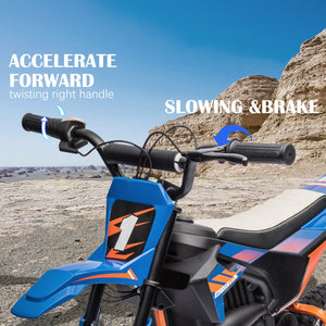24V 7AH Kids Ride on Dirt Bike, 250W Strong Motor 13.6MPH Fast Speed Electric Off-Road Motorcycle, Blue