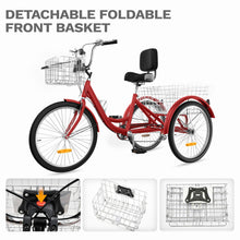 Load image into Gallery viewer, 24 26 Inch Adult Tricycle, Single Speed 7-Speed 3-Wheel Bike for Adults, Trike for Women Men with Detachable Front and Rear Baskets
