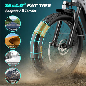 Electric Bike for Adults, 26" x 4.0 Fat Tire Ebike, 1475W Peak Motor Torque Sensor Electric Mountain Bike, 25MPH Electric Bicycle