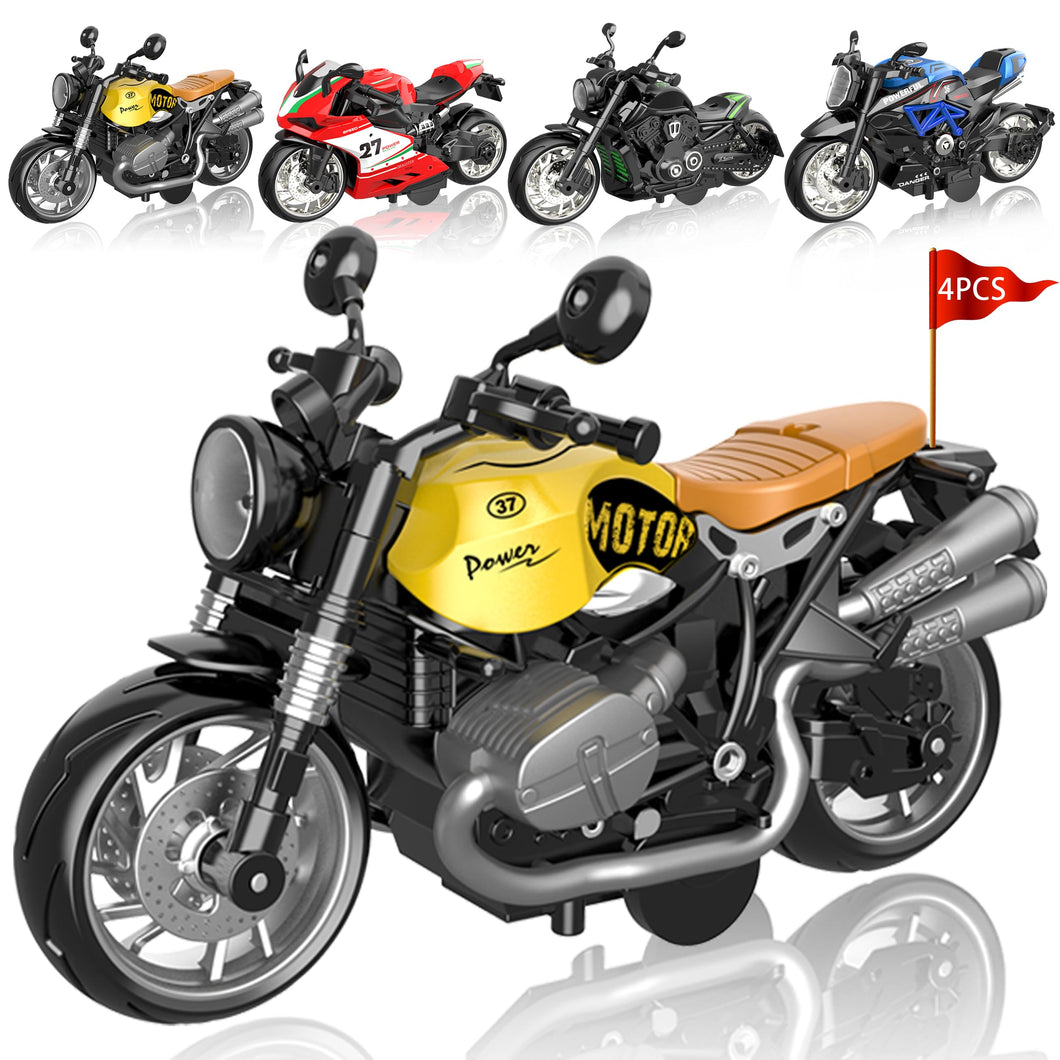 4-Pack Pull-Back Motorcycle Toys - Friction Powered Kids Toy Cars with Lights, Sounds & Automatic Drive2