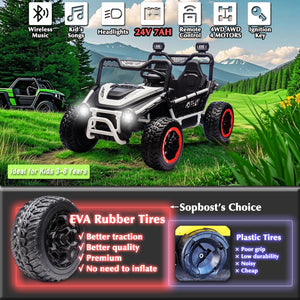 24V 2 Seater XXL Kids UTV Ride On Car with Remote Control 4WD Off Road Electric Vehicle Ride On Toy Car (White)