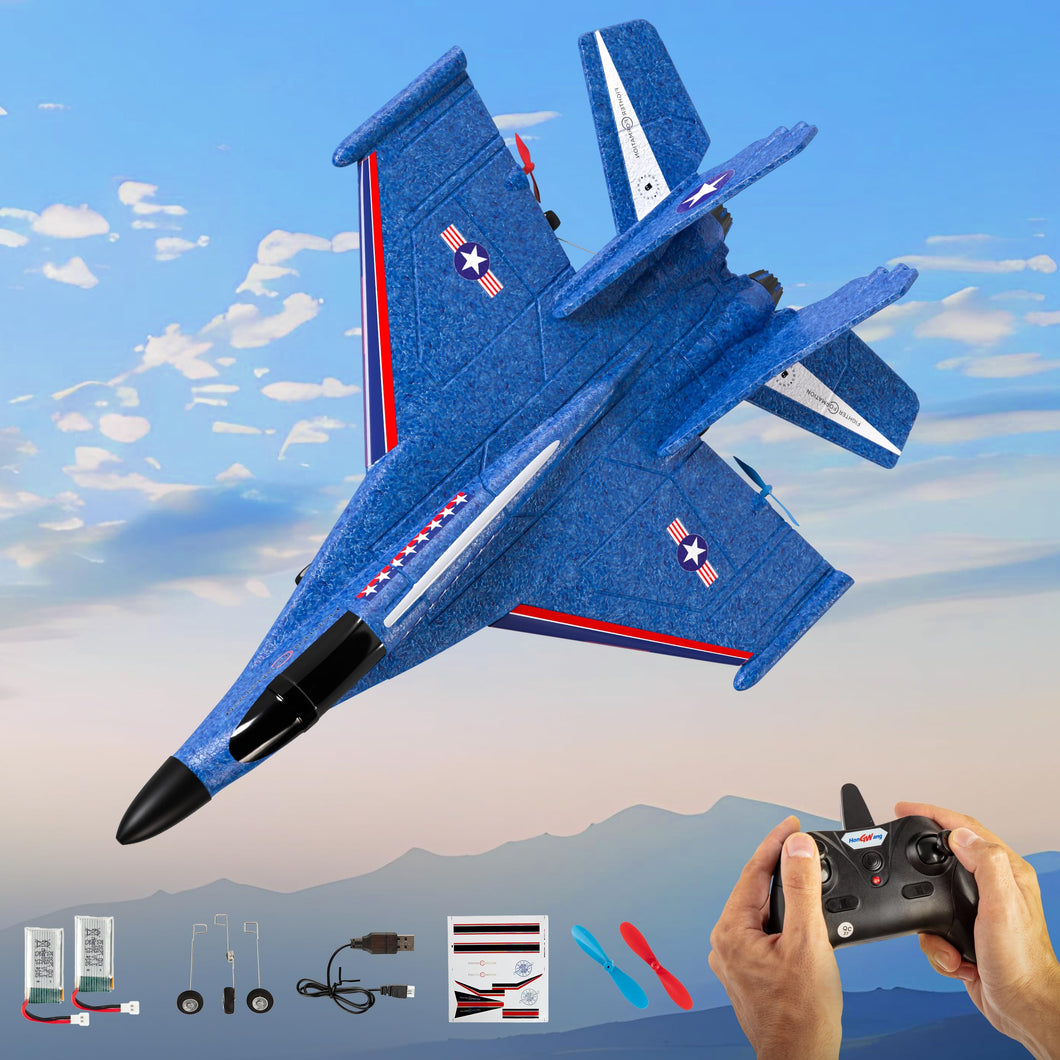 RC Plane - Durable RC Airplane with Shock-Absoring Peak - Long-Lasting Remote Control Airplane with 2 Batteries Included