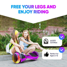 Load image into Gallery viewer, 6.5” Hoverboard for Kids Ages 6-12, Bluetooth Hover Board with Tunnel Light Style Wheels &amp; Non-slip Footpads, UL2272 Safety Certified (Purple)
