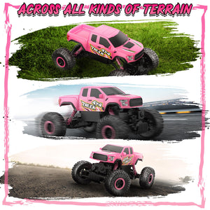Double E Raptor F150 RC Car 4WD 2 Motors Monster Trucks for Girls, 11 Inches Off Road Crawler Vehicle Truck Toy-Pink