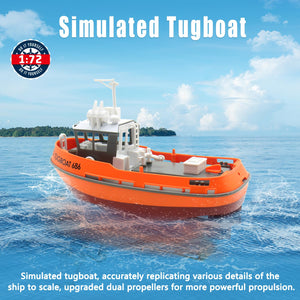 RC Boat, 1/72 RC Tugboat for Pools and Lakes, High-Speed Remote Control Boat with 40 Mins Play Time and Low Battery Reminder for Kids and Adults