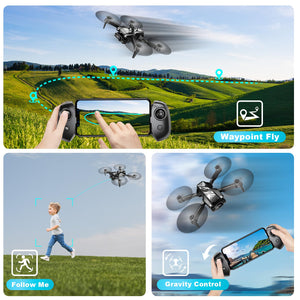 Mini Drone with Camera for Kids Adults-1080P FPV Camera Foldable Drone with Stable Altitude Hold, Gestures Selfie, Waypoint Fly, 2 Batteries