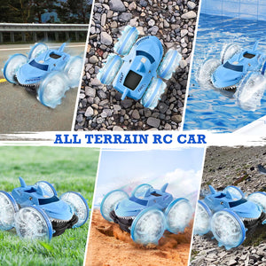 Amphibious Waterproof Remote Control Boat RC Car Monster Truck with Lights 4WD Gesture Hand Controlled, Blue