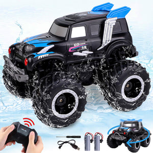 Amphibious Remote Control Cars, 1/20 Stunt RC Rock Crawler Monster Truck Toy with Two Alternative Rechargeable Batteries, Blue
