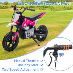 24V Kids Electric Dirt Bike for 5-15 Years Old, Ride on E Motorcycle, 3.11-9.32MPH Speed, Rear Shock Absorber, LED Breath Lamp, Pink