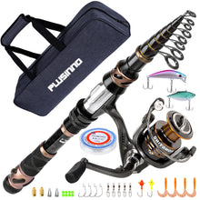 Load image into Gallery viewer, PLUSINNO Fishing Rod and Reel Combos, Toray 24-Ton Carbon Matrix Telescopic Fishing Rod, 12 +1 Shielded Bearings Stainless Steel BB Spinning Reel
